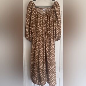 Time and Tru Brown Geometric Long Sleeve Dress